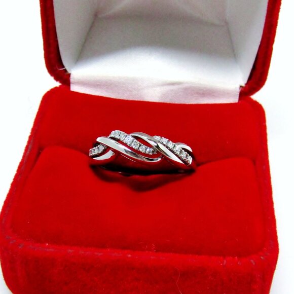 Natural Diamond Anniversary Band Twist Ring 10k White Gold Sz 7 Genuine Real - Picture 3 of 9